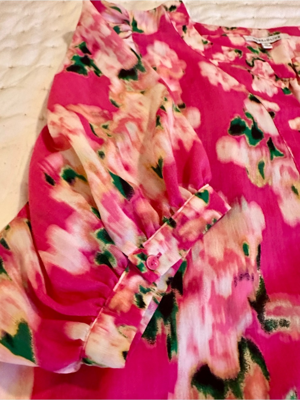 Rose & Olive Floral Puff Sleeve Tie Front Blouse XL - Like New - Picture 9 of 13